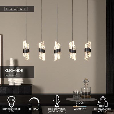 Lucide KLIGANDE - Hanglamp - LED Dimb. - 5x7,8W 2700K - Zwart